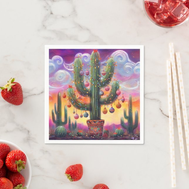 Guardanapo De Papel Natal no Deserto Sudoeste Saguaro Cactus (Insitu)