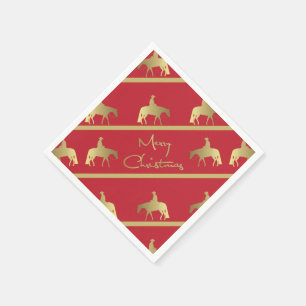 Guardanapo De Papel Natal ocidental dourado do vermelho do cavalo do