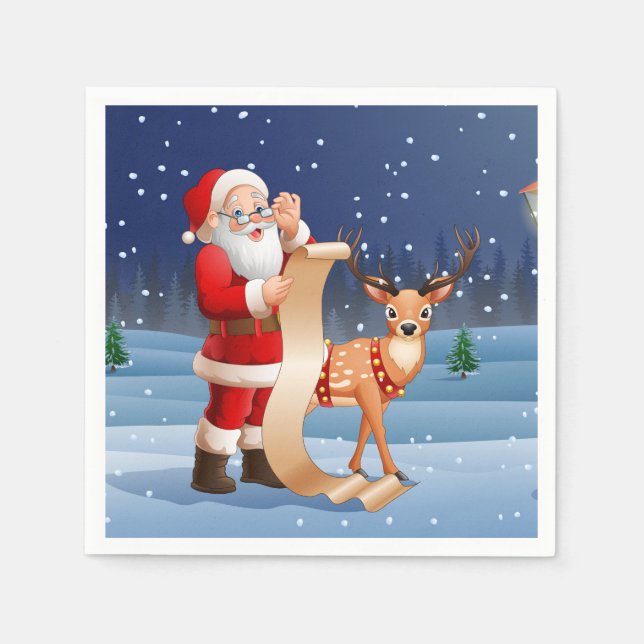 Guardanapo De Papel Natal Papai Noel E Reindeer (Frente)