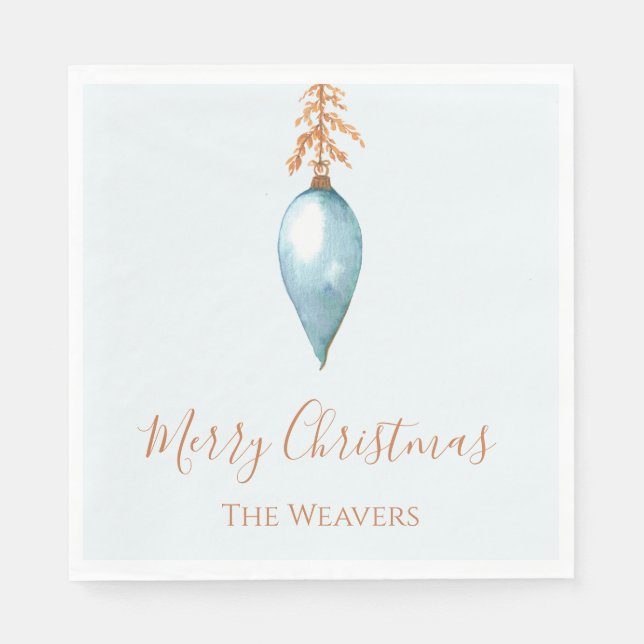 Guardanapo De Papel Natal Personalizado de Cor Azul Única Elegante (Frente)