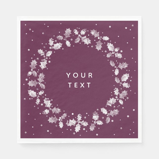 Guardanapo De Papel Natal Personalizado de Holly Winterberry Impressa (Frente)