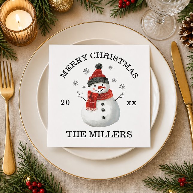 Guardanapo De Papel Natal Personalizado para Bonito Snowman (Cute Snowman Custom Merry Christmas Holiday Napkins)