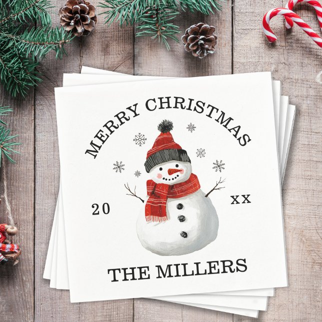 Guardanapo De Papel Natal Personalizado para Bonito Snowman (Cute Snowman Merry Christmas Custom Holiday Party Paper Napkins)