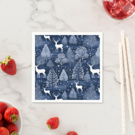 Guardanapo De Papel Natal Rena de Madeira de Inverno Azul Feriado