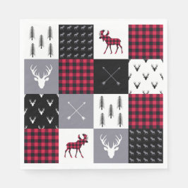 Guardanapo De Papel Natal Rustico de Xadrez Búfalo Remendado Vermelho 