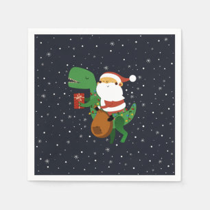 Guardanapo De Papel Natal Santa Claus T-rex Dinossaur Sleigh