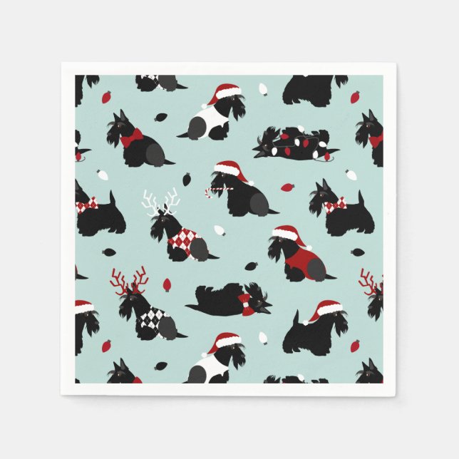 Guardanapo De Papel Natal - Scottish Terrier Blue (Frente)
