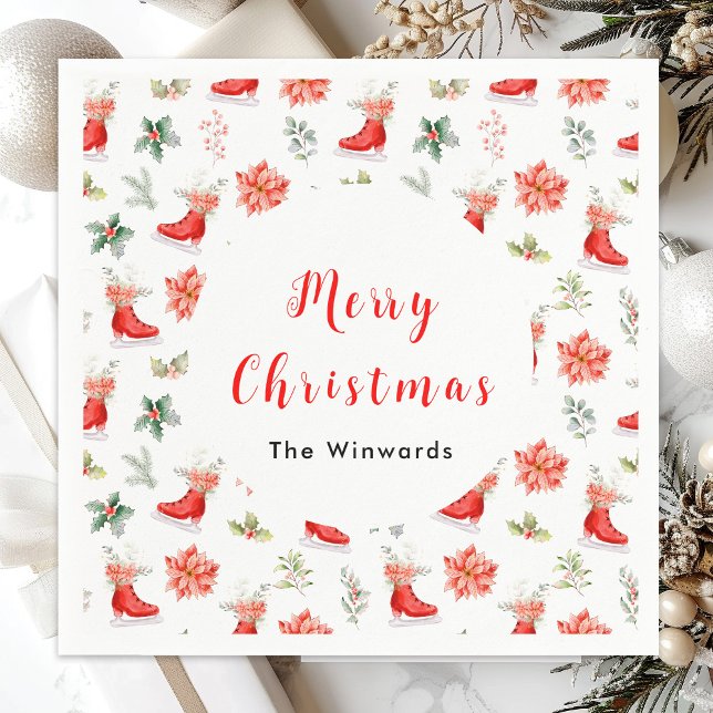 Guardanapo De Papel Natal Skates de gelo vermelhos Feliz Natal (Criador carregado)