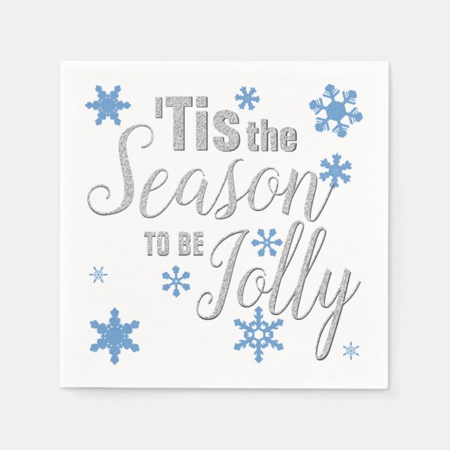 Guardanapo De Papel Natal Tis A Época Floco de Neve Prata Azul (Frente)