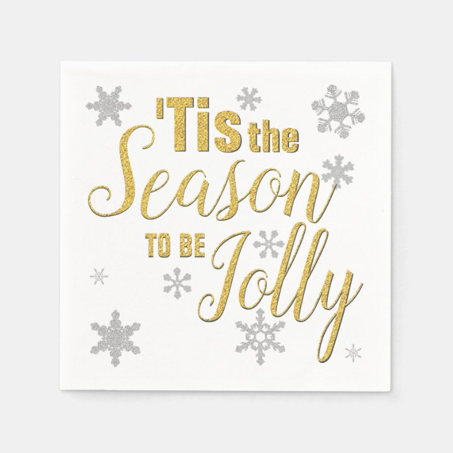 Guardanapo De Papel Natal Tis o Floco de Neve Dourado Prata (Frente)
