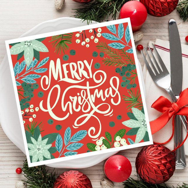 Guardanapo De Papel Natal vermelho floral  (Floral red Christmas Napkins)