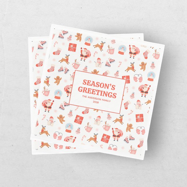 Guardanapo De Papel Natal Vermelho Rosa Festivo (Criador carregado)