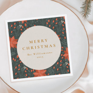 Guardanapo De Papel Natal Vintage Vermelho Botânico Folhagem Personali