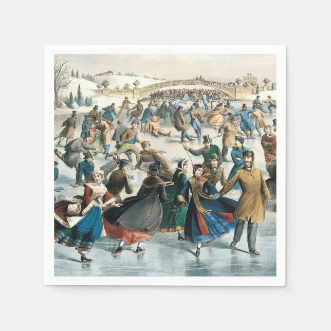 Guardanapo De Papel Natal Vitoriano Central Park Currier & Ives (Frente)