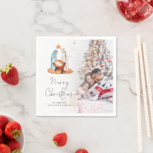 Guardanapo De Papel Natividade Cena Foto Nome Script Feliz Natal