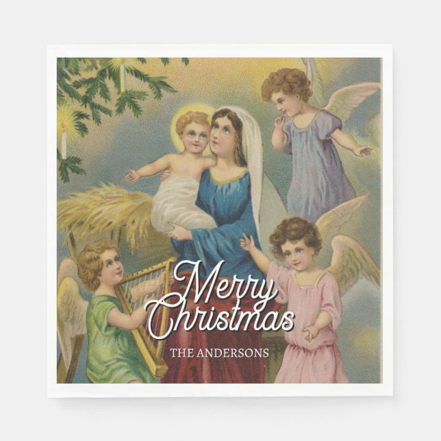 Guardanapo De Papel Natividade elegante Mary Baby Jesus Angels (Frente)