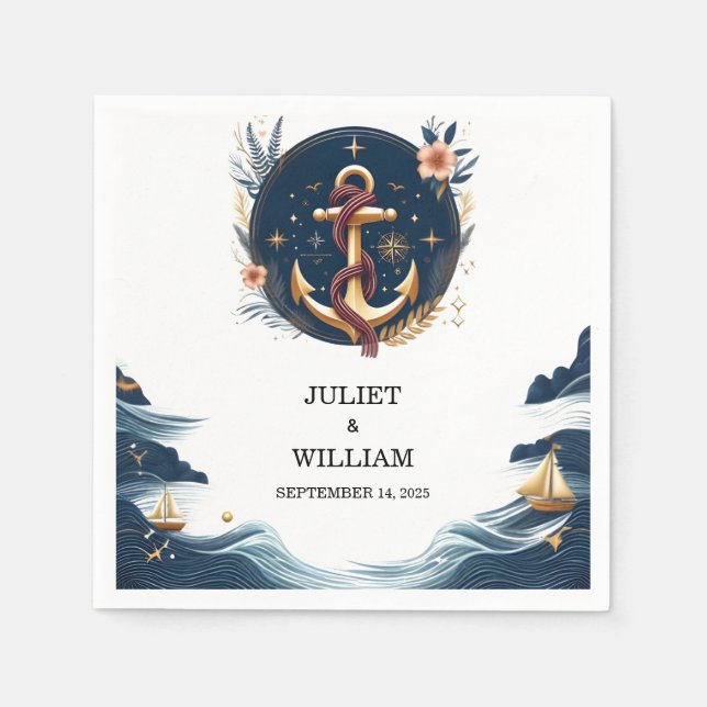 Guardanapo De Papel Naufrágio Náutico Azul Marinho Náutico Naufrágio D (Frente)