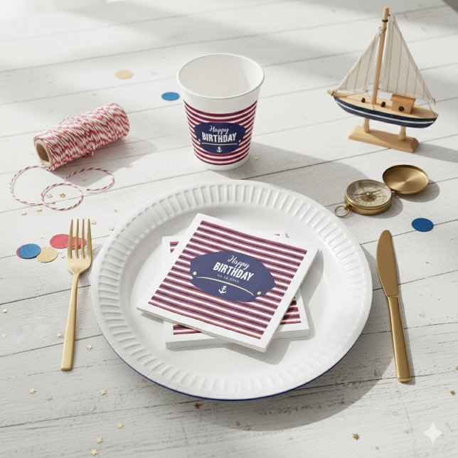 Guardanapo De Papel Nautical Captain Hat Birthday Navy & Red Stripes K (Criador carregado)