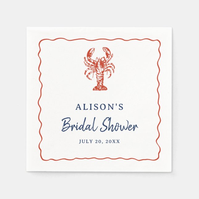 Guardanapo De Papel Nautical Lobster Coastal Bridal Shower  (Frente)