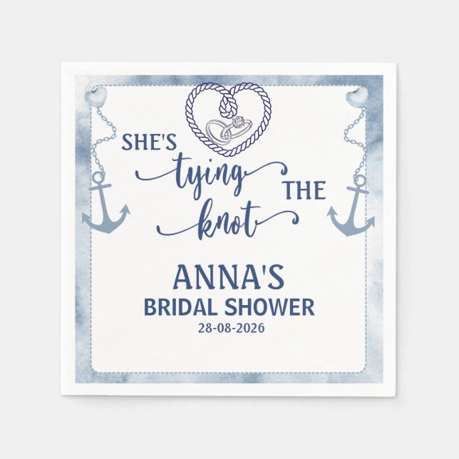 Guardanapo De Papel Nautical Shes Tying the Knot Bridal Elegant Anchor (Frente)