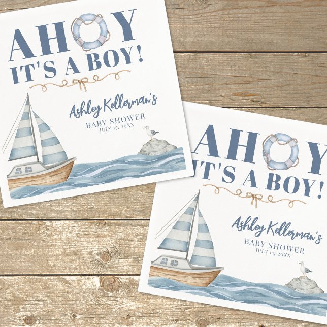 Guardanapo De Papel Náutico Alerta! É um Menino Chá de Bebê (Nautical Ahoy It's A Boy Baby Shower Napkins)
