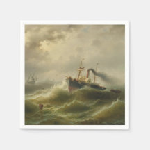 Navio a vapor numa tempestade no mar do Norte