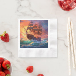 Guardanapo De Papel Navio De Velas Em Um Mar Tempestade