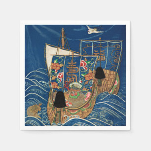 Guardanapo De Papel Navio do Tesouro da Sorte Japonês Vintage G.A. Aud