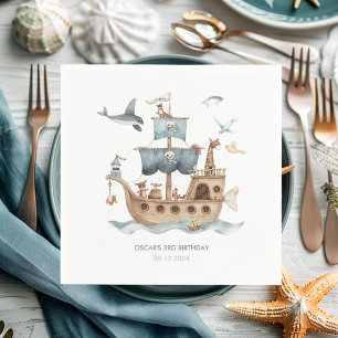 Guardanapo De Papel Navio Pirata com Festa de Crianças Animais