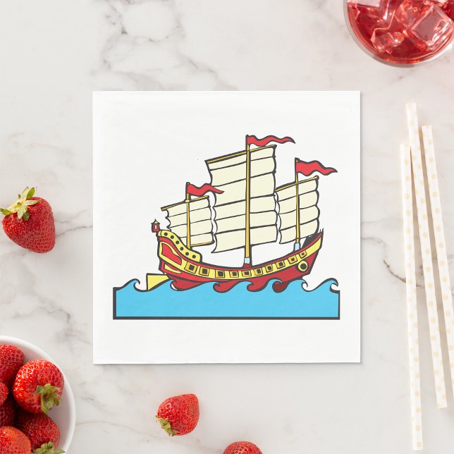 Guardanapo De Papel Navio Tradicional Vermelho da China de Estilo Junc (Criador carregado)