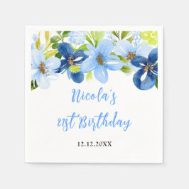 Guardanapo De Papel Navy and Baby Blue Floral Birthday