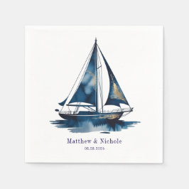 Guardanapo De Papel Navy and Gold Nautical Boat Gold Frame Wedding