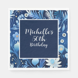 Guardanapo De Papel Navy Azul Poeirento Floral 50º Aniversário