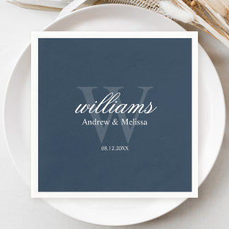 Guardanapo De Papel Navy Blue and White Monogram Wedding