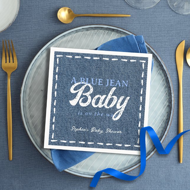 Guardanapo De Papel Navy Blue Jean Baby Boy Baby Shower  (Criador carregado)