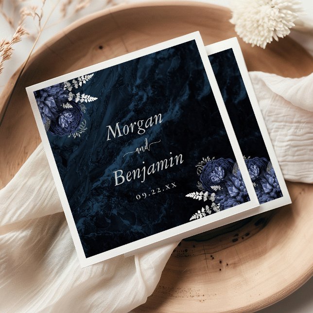 Guardanapo De Papel Navy Blue Silver Floral Wedding (Criador carregado)