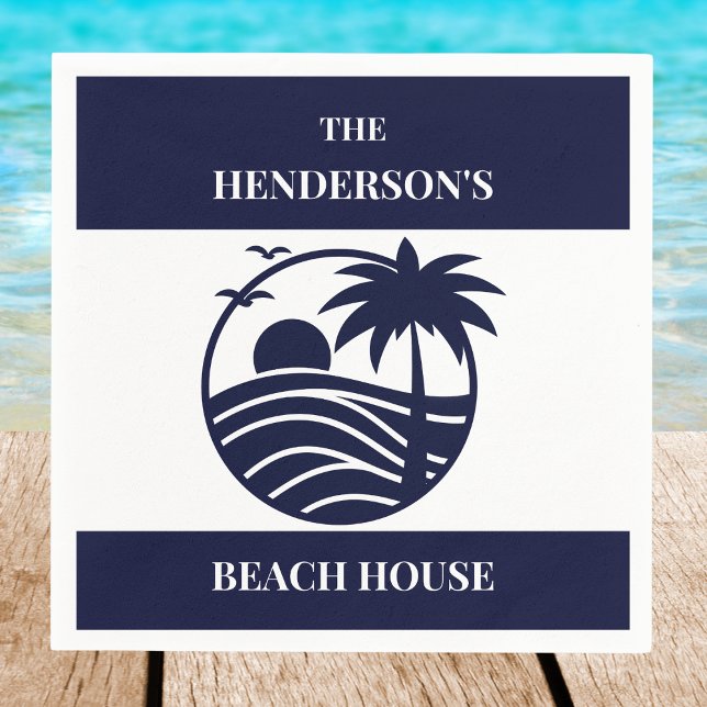 Guardanapo De Papel Navy Coastal Palm Tree Beach House (Criador carregado)