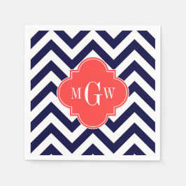 Guardanapo De Papel Navy Lg Chevron Coral Vermelho Quatrefoil 3 Monogr