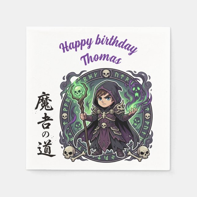 Guardanapo De Papel Necromancer Dark Magic Anime Chibi Gamer Birthday  (Frente)