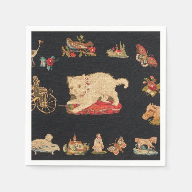 Guardanapo De Papel Needlepoint Kitty Cat Paper Napkin (Frente)