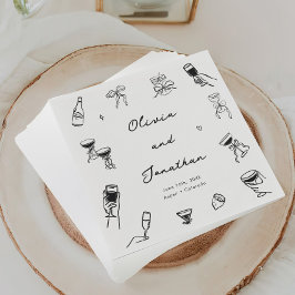 Guardanapo De Papel Negra e Branca Desenhando Casamento Quirky