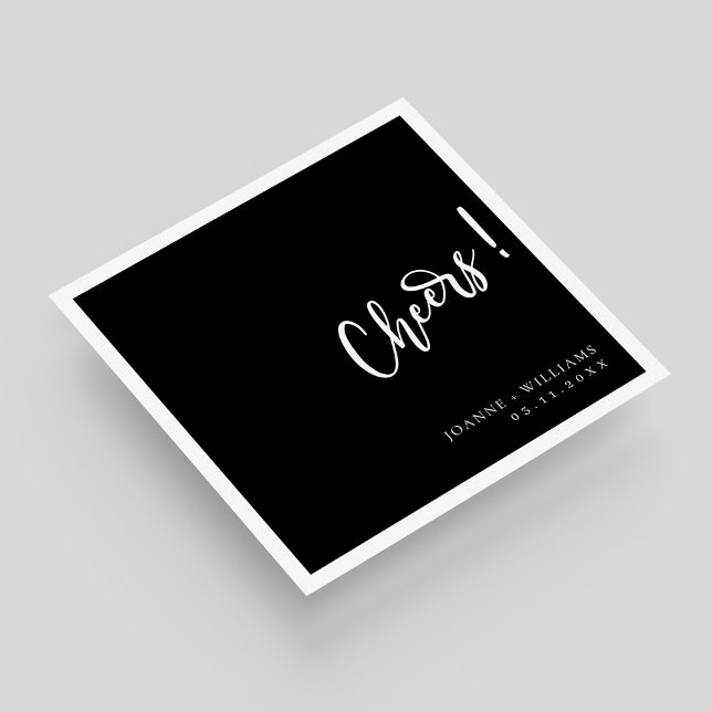 Guardanapo De Papel Negra Negra Negra Moderna, Aposentando O Casamento (Modern Black Elegant Hand Lettering Cheers Wedding Napkins)