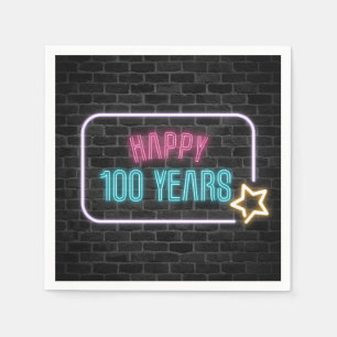 Guardanapo De Papel Neon 100th Birthday Marquee On Brick Napkins