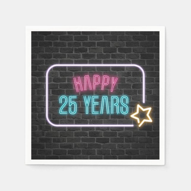 Guardanapo De Papel Neon 25 Birthday Marquee No Brick Napkins (Frente)