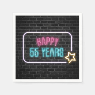 Guardanapo De Papel Neon 55th Birthday Marquee On Brick Wall