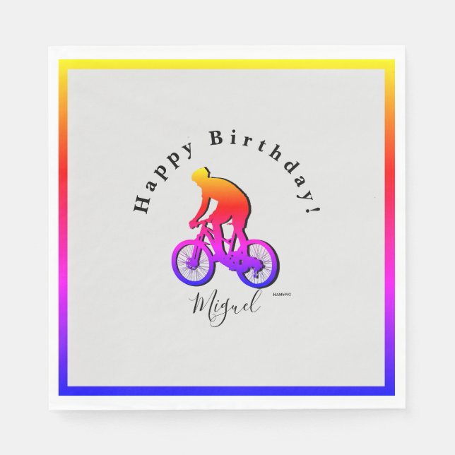 Guardanapo De Papel Neon Bicycle Rider Happy Birday Napkin (Frente)