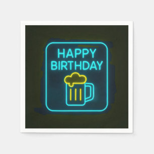 Guardanapo De Papel Neon Birthday Beer Mug Em Preto