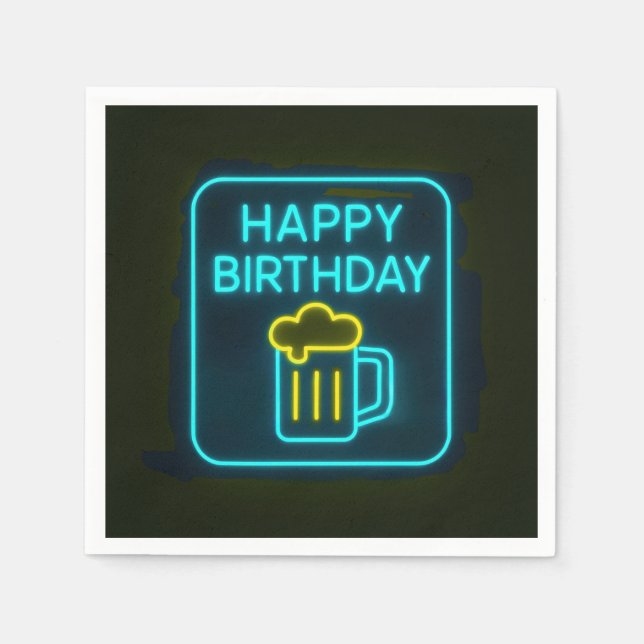 Guardanapo De Papel Neon Birthday Beer Mug Em Preto (Frente)