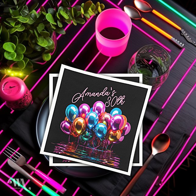 Guardanapo De Papel Neon Blacklight Balloons Cocktail Birthday (Criador carregado)