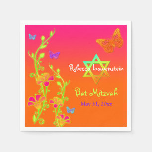 Guardanapo De Papel Neon Butterflies & Flowers Bat Mitzvah Napkins 2